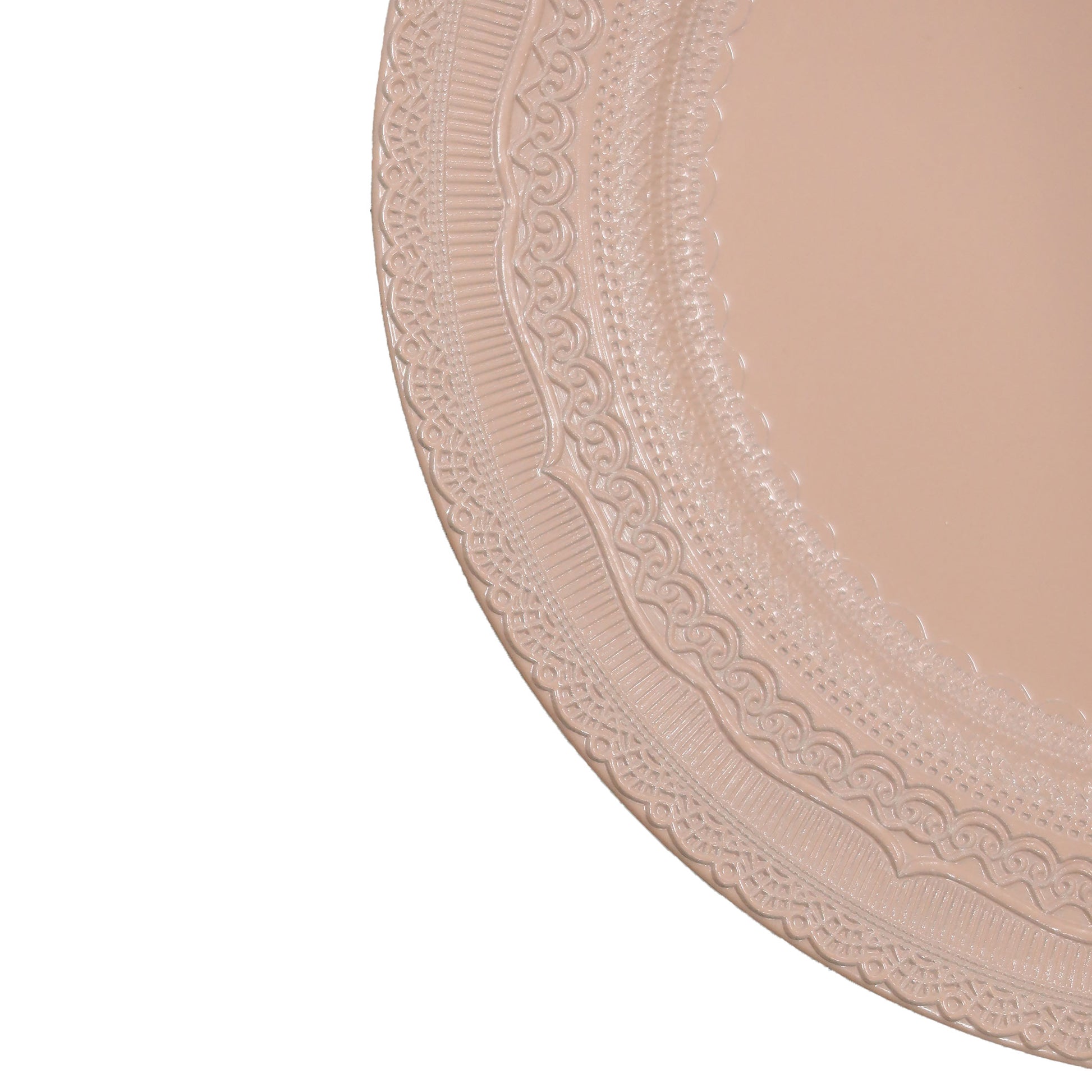 Lace Embossed  Acrylic Plastic Charger Plate Pink Blush edge close up
