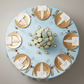 top view wedding reception with Lamour Satin 120" Round Tablecloth - Baby Blue