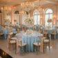 wedding reception with Lamour Satin 120" Round Tablecloth - Baby Blue
