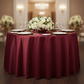 Lamour Satin 132" Round Tablecloth - Apple Red | charger plate | wine goblets | centerpiece |