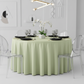 Lamour Satin 132" Round Tablecloth - Sage Green | charger plate | napkin | wine goblet |