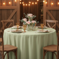 Lamour Satin 132" Round Tablecloth - Sage Green | charger plate | napkin | wine goblet |