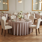 wedding reception with Lamour Satin 132" Round Tablecloth - Taupe