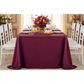 Lamour Satin 90"x156" Rectangular Oblong Tablecloth - Burgundy with white charger plate | white dinner plate | white chiavari chair | flower centerpice 