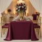 Lamour Satin 90"x156" Rectangular Oblong Tablecloth - Burgundy with gold charger plate | white dinner plate | gold chiavari chair