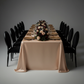 Lamour Satin 90"x132" Rectangular Oblong Tablecloth - Champagne for quinceanera with gold charger plate | flower premade runner 