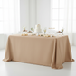 minimalist dessert table with Lamour Satin 90"x156" Rectangular Oblong Tablecloth - Champagne
