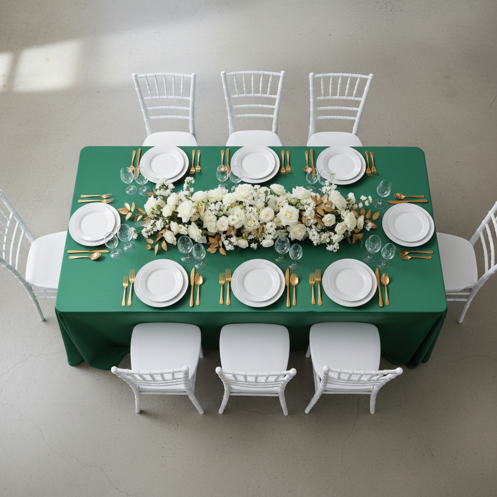 Lamour Satin 90"x156" Rectangular Oblong Tablecloth - Emerald Green | charger plate | wine goblets | flower premade runner | 