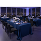 corporate after party dinner setup with Lamour Satin 90"x156" Rectangular Oblong Tablecloth - Navy Blue