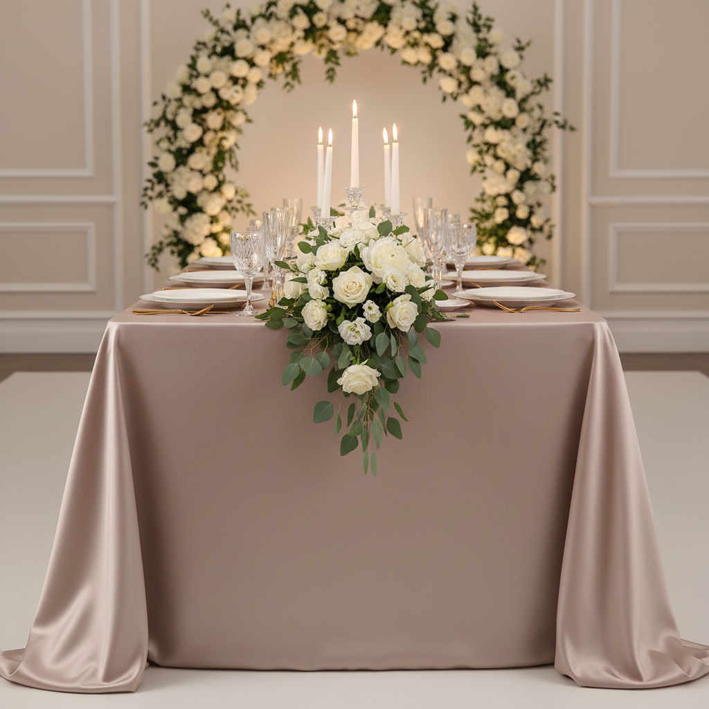 Lamour Satin 90"x156" Rectangular Oblong Tablecloth - Taupe | charger plate | dinner plate | wine goblet  flower premade runner |