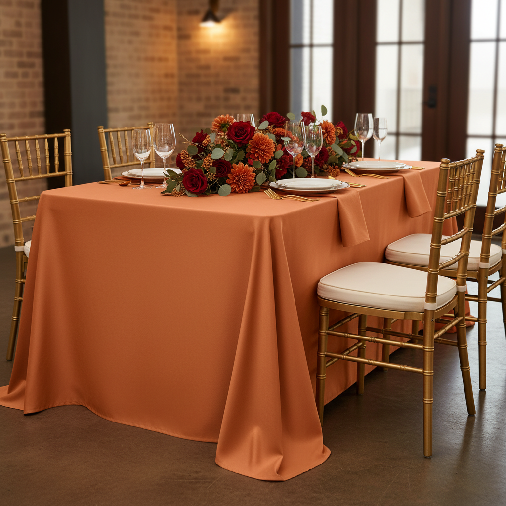 Lamour Satin 90"x156" Rectangular Oblong Tablecloth - Terracotta
