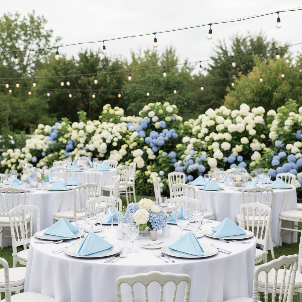 garden reception with Lamour Satin Napkin 20"x20" - Baby Blue