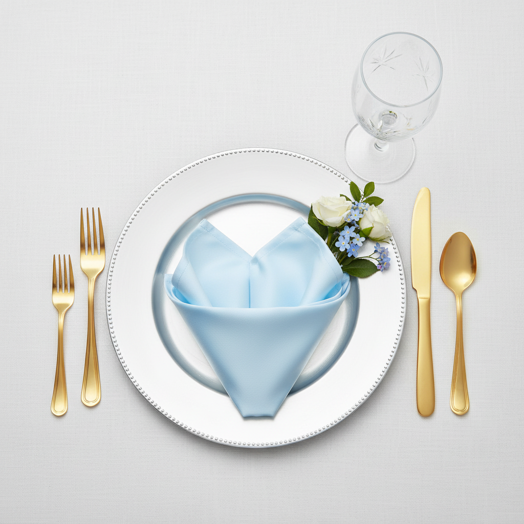 top view detail of Lamour Satin Napkin 20"x20" - Baby Blue
