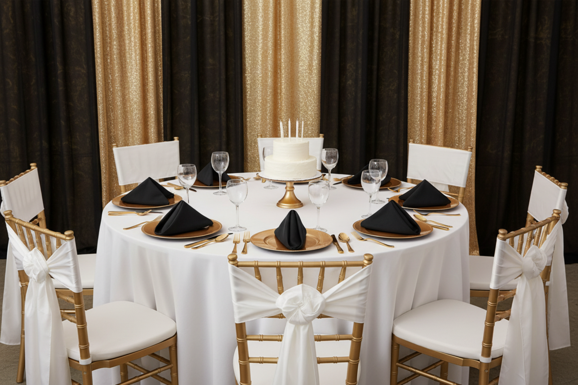birthday setup with Lamour Satin Napkin 20"x20" - Black
