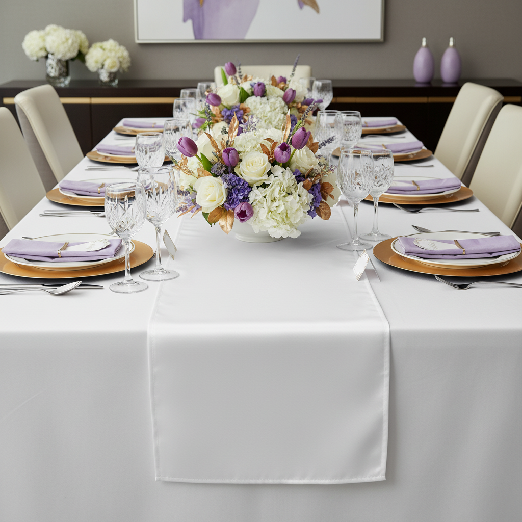 Lamour Satin Table Runner - White