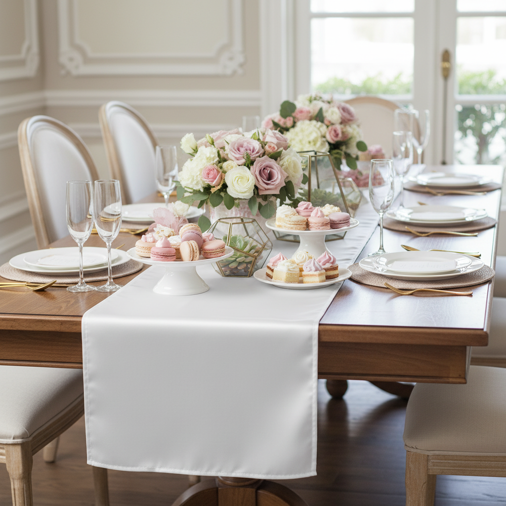 Lamour Satin Table Runner - White