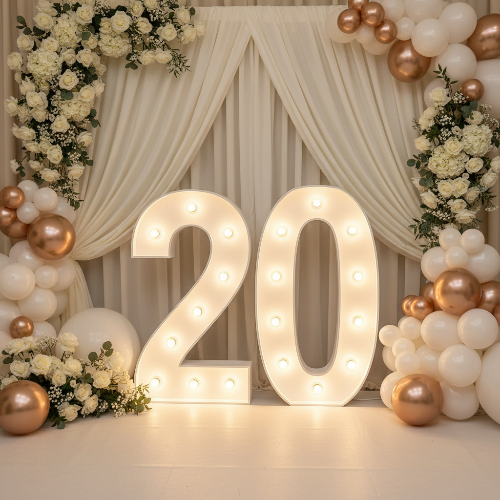 Large 4ft Tall LED Marquee Number - 0 with number 2 for 20th birthday reception