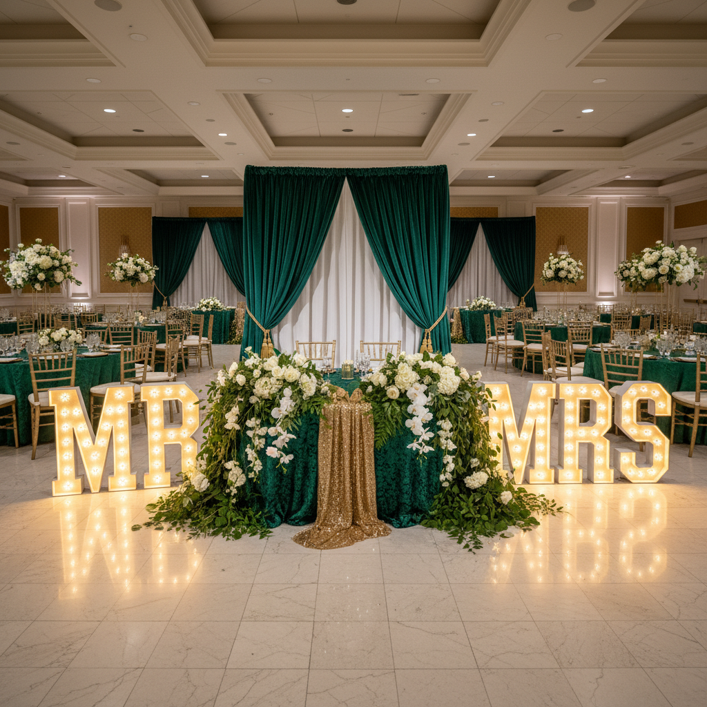 Large 4ft Tall LED Marquee Letter - M with warm bulb for sweetheart table wedding reception