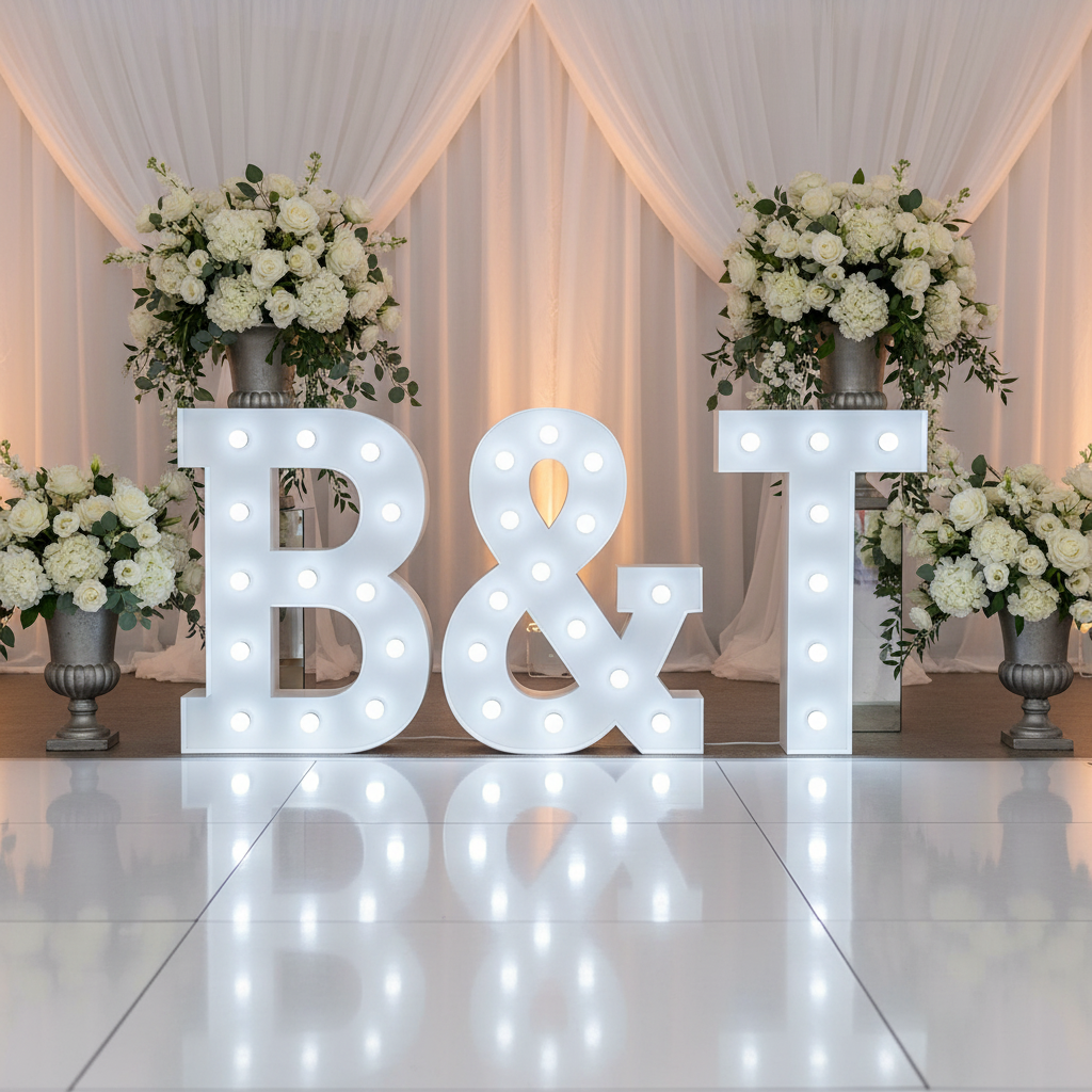 Large 4ft Tall LED Marquee Letter - T with b and ampersign marquee letter for wedding reception
