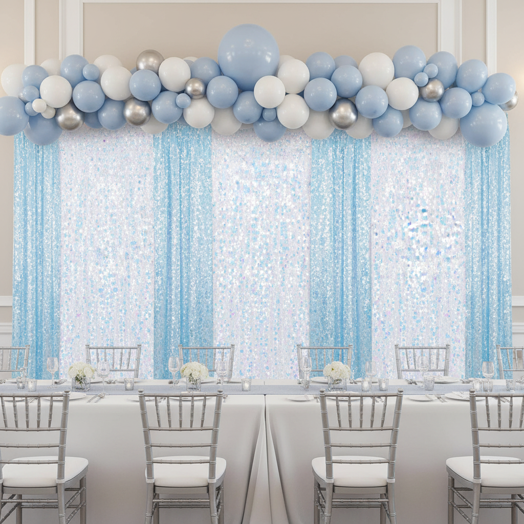 Large Payette Sequin 10ft H x 52" W Drape/Backdrop panel - Iridescent White
