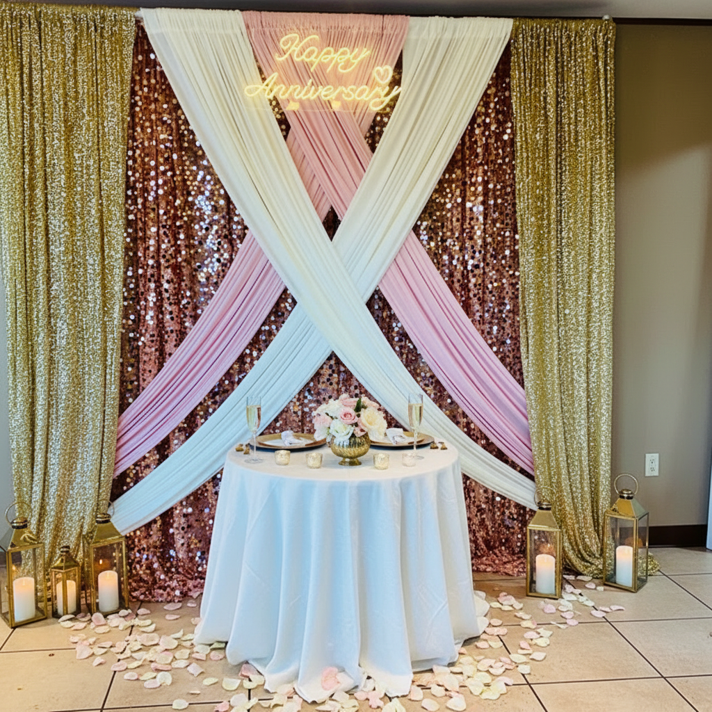 Large Payette Sequin 10ft H x 52" W Drape/Backdrop panel - Pink