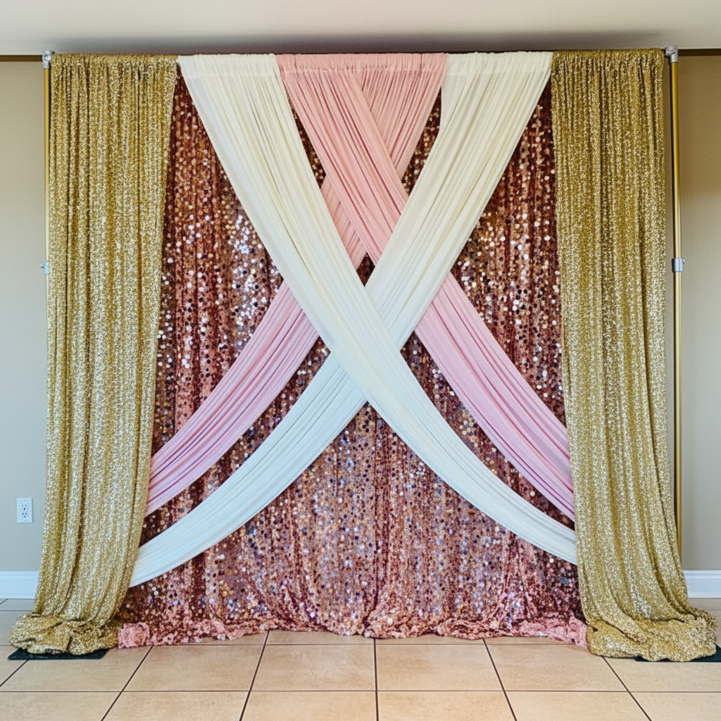 Large Payette Sequin 10ft H x 52" W Drape/Backdrop panel - Pink