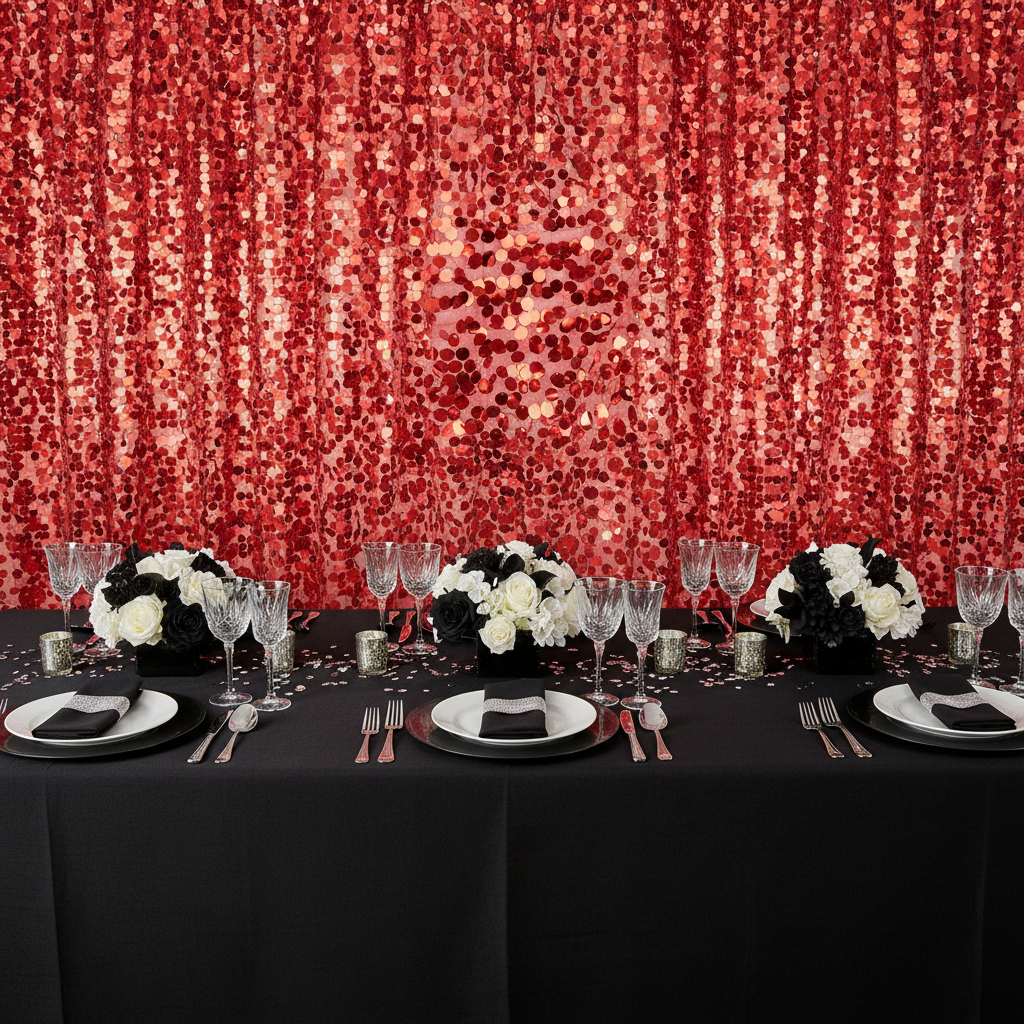 Large Payette Sequin 10ft H x 52" W Drape/Backdrop panel - Red
