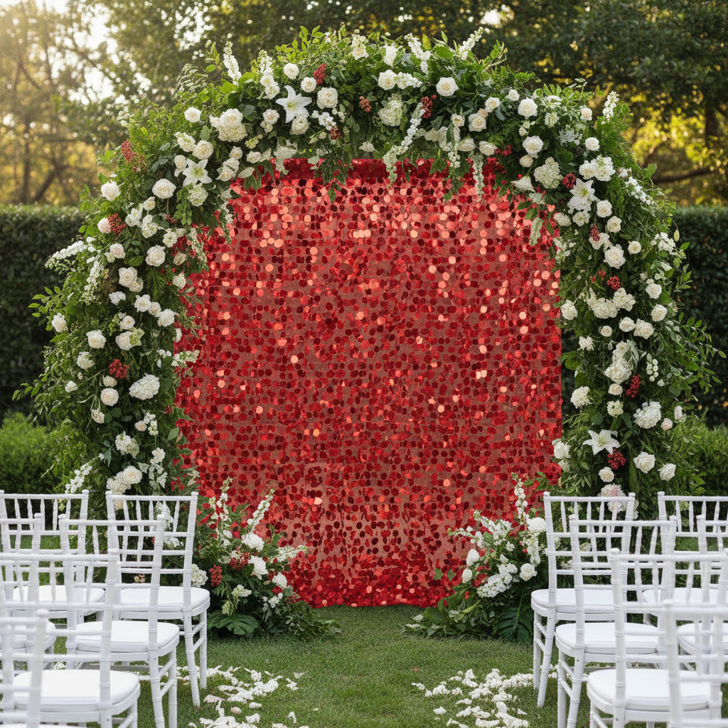 Large Payette Sequin 12ft H x 52" W Drape/Backdrop panel - Red