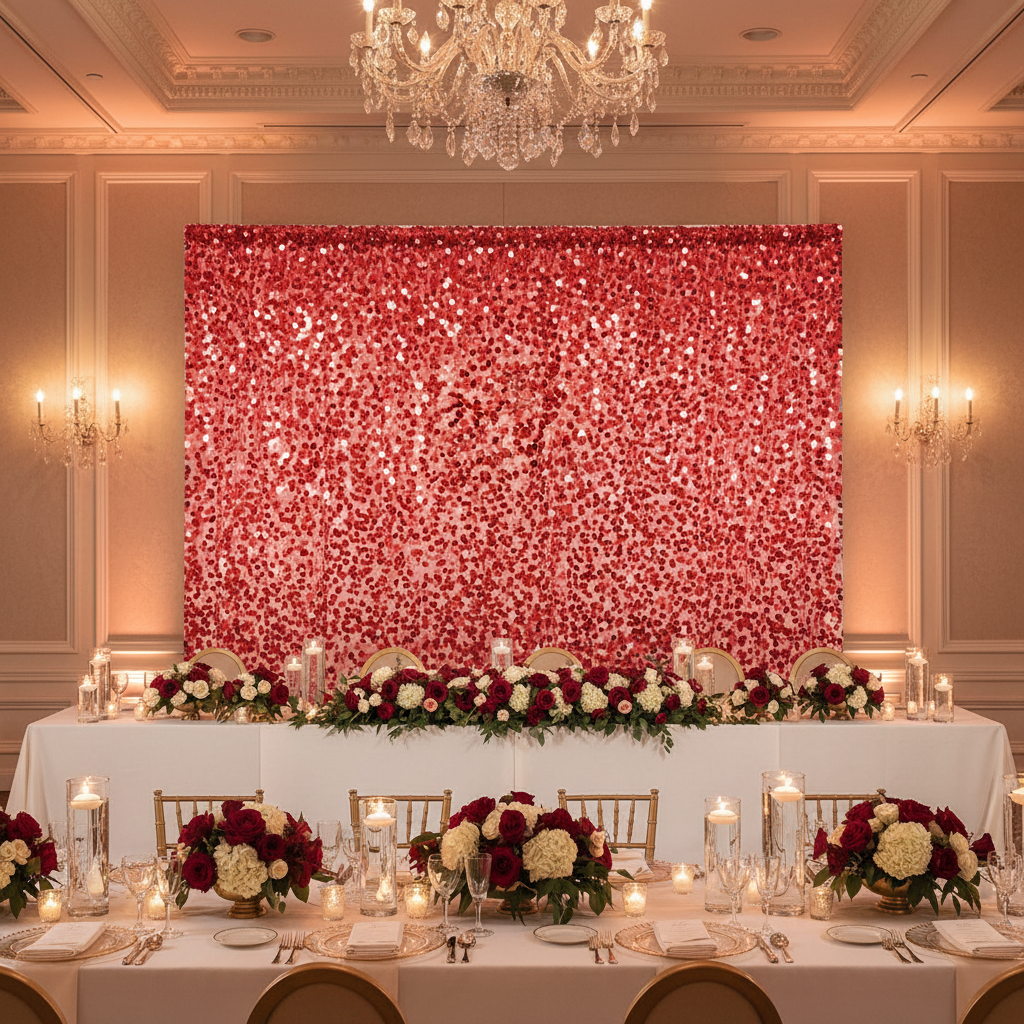 Large Payette Sequin 12ft H x 52" W Drape/Backdrop panel - Red