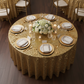 top view table setup with Large Payette Sequin 132" Round Tablecloth - Gold