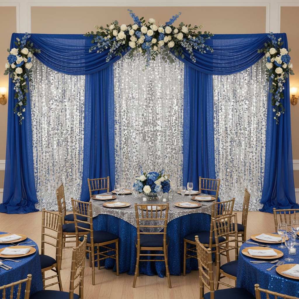 Large Payette Sequin 8ft H x 52" W Drape/Backdrop panel - Silver