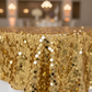 Large Payette Sequin Table Overlay Topper 90"x90" Square - Gold close up detail