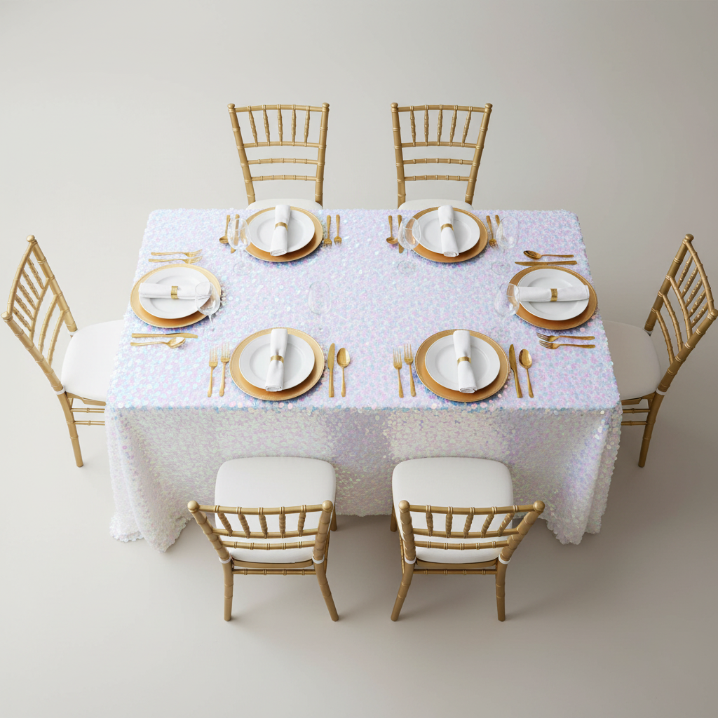 Large Payette Sequin Tablecloth 90"x132" Rectangular - Iridescent White
