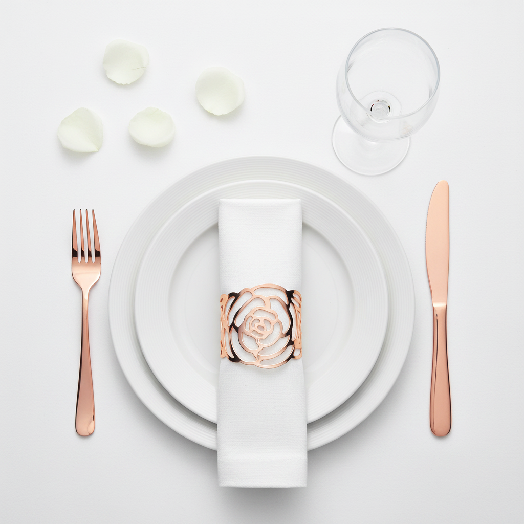 Laser Cut Rose Metal Napkin Ring - Blush/Rose Gold