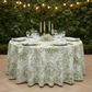 Leaf Branch Jacquard Tablecloth 120" Round - Reversed Olive Green Outdoor setting