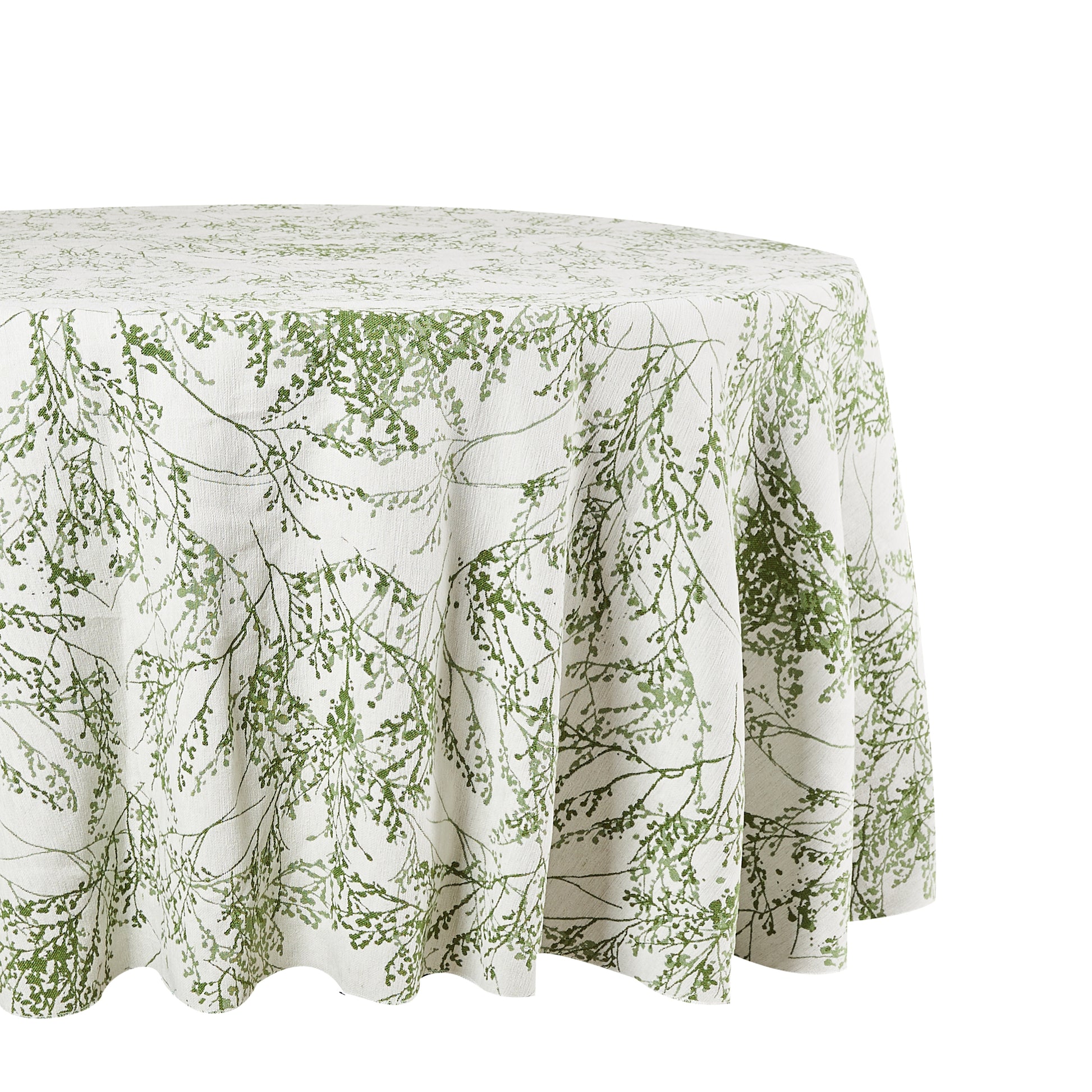 Leaf Branch Jacquard Tablecloth 120" Round - Reversed Olive Green Close Up