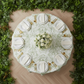 Leaf Branch Jacquard Tablecloth 120" Round - Reversed Olive Green Overhead shot