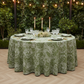 Leaf Branch Jacquard Tablecloth 120" Round - Olive Green Outdoor setting