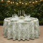 Leaf Branch Jacquard Tablecloth 132" Round - Reversed Olive Green Outdoor setting