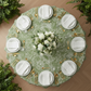 Leaf Branch Jacquard Tablecloth 132" Round - Olive Green Overhead shot