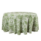 Leaf Branch Jacquard Tablecloth 132" Round - Olive Green White Background