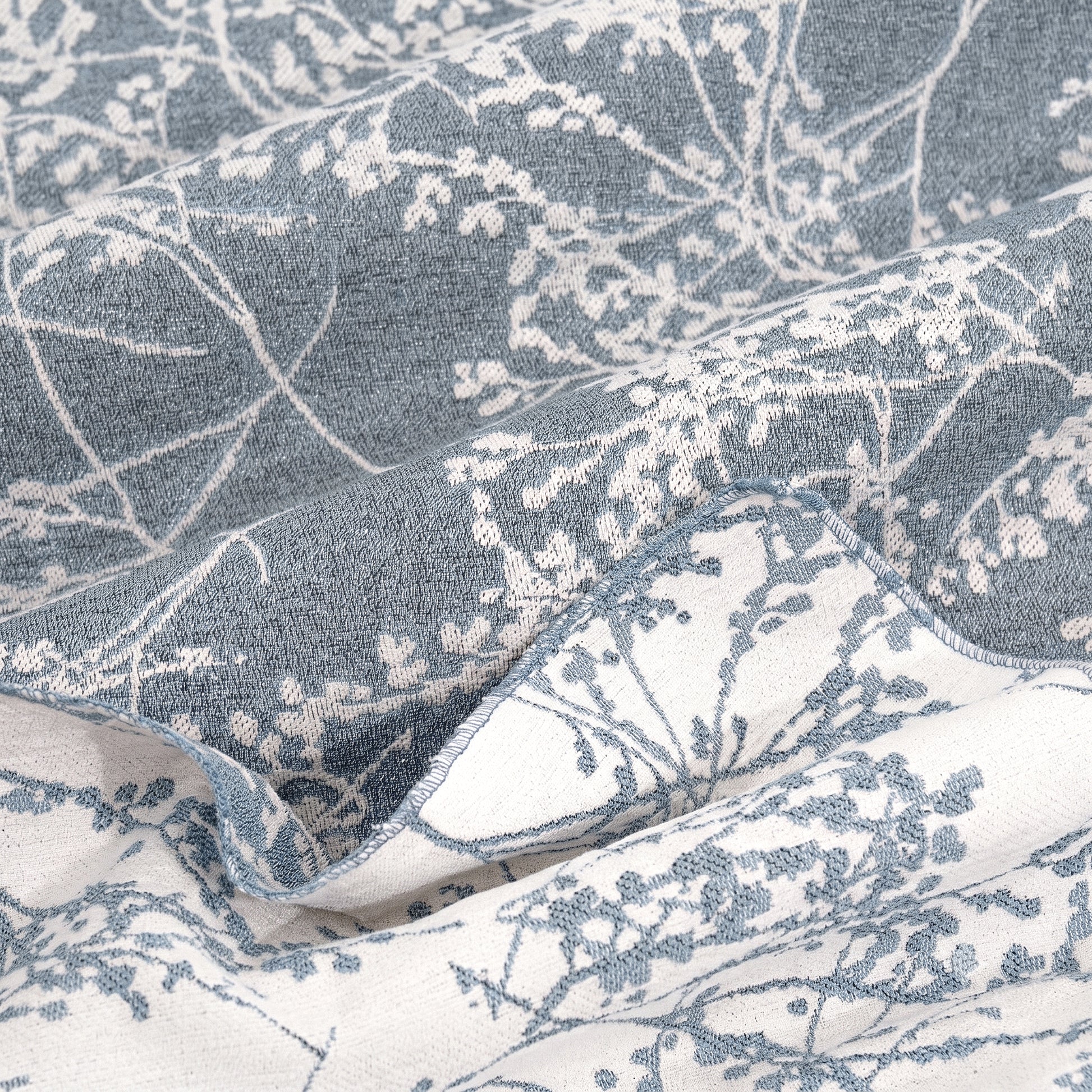 Leaf Branch Reversible Jacquard Dusty Blue fabric close up