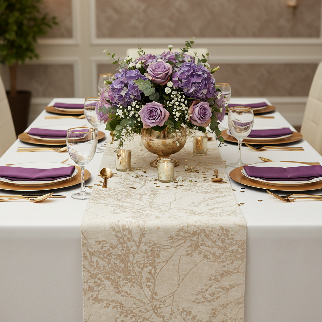 Leaf Branch Reversible Jacquard Table Runner - Champagne