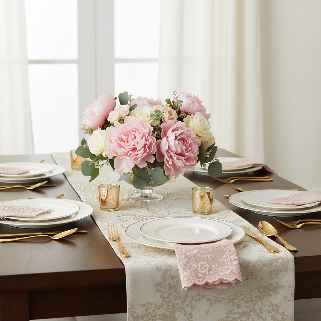 Leaf Branch Reversible Jacquard Table Runner - Champagne