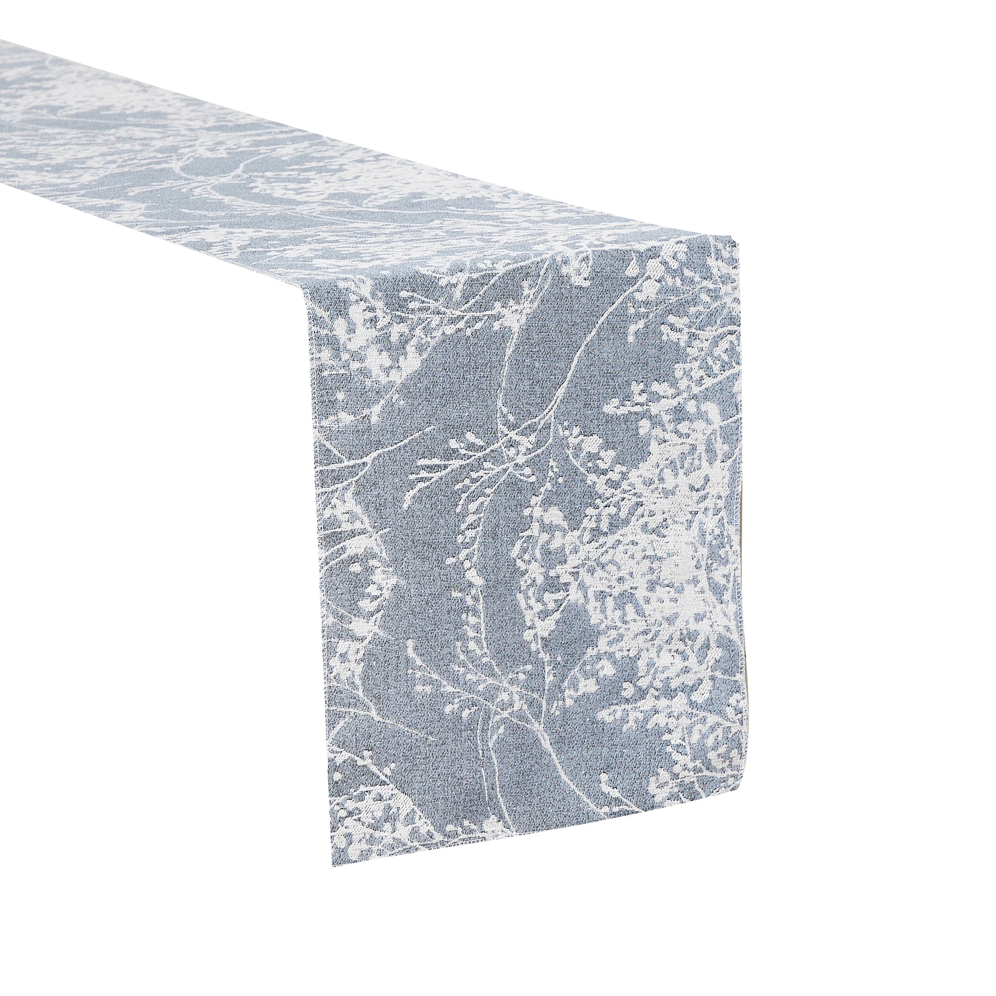 Leaf Branch Reversible Jacquard Table Runner - Dusty Blue - Close Up