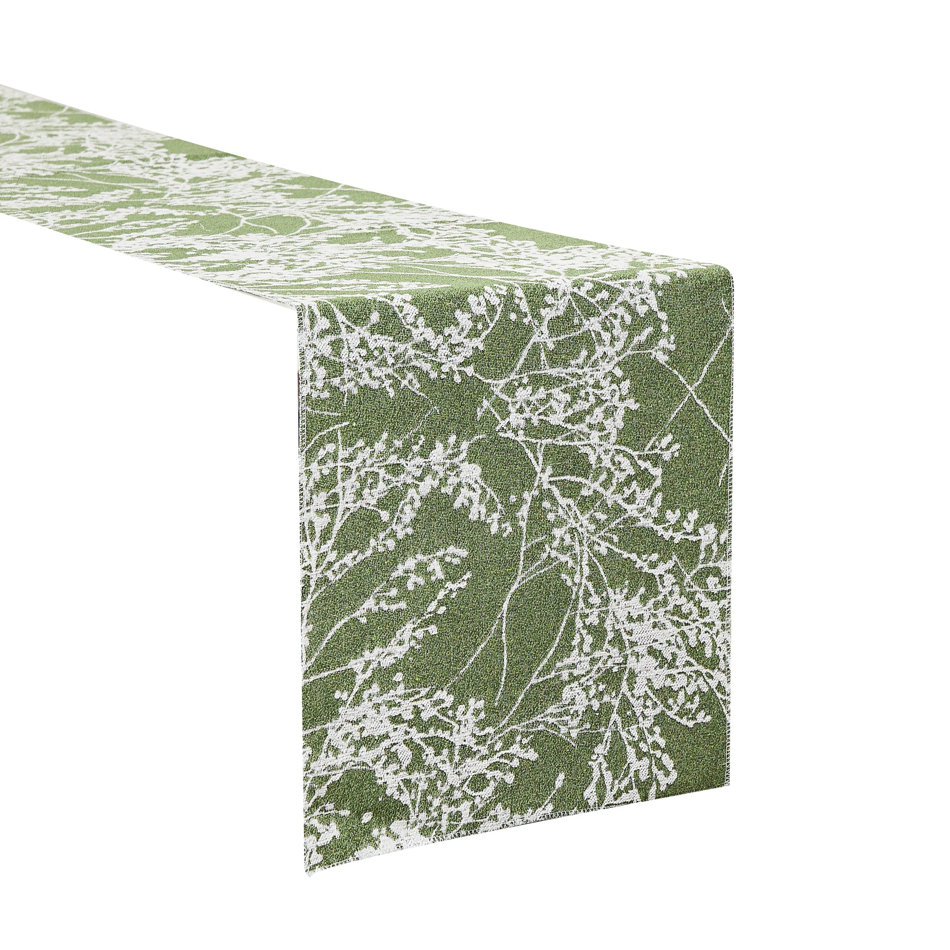 Leaf Branch Reversible Jacquard Table Runner - Olive Green Closeup