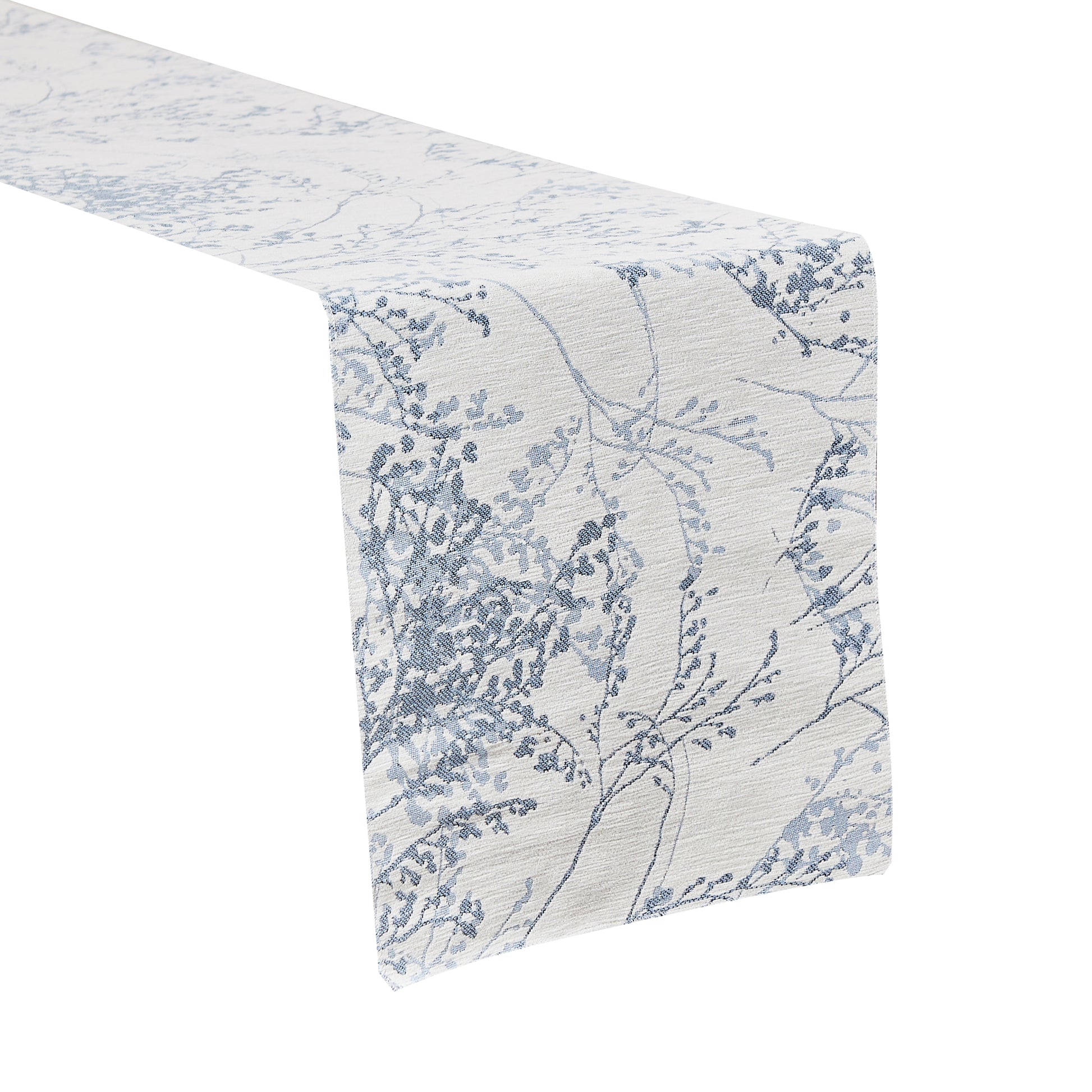 Leaf Branch Reversible Jacquard Table Runner - Reversed Dusty Blue - Close Up