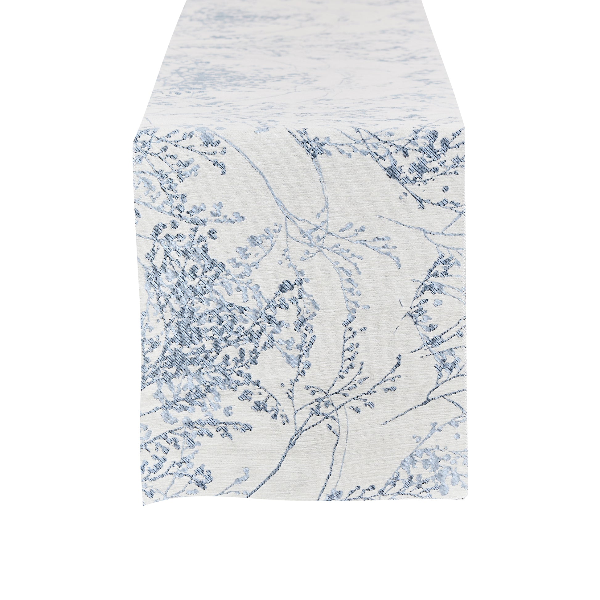 Leaf Branch Reversible Jacquard Table Runner - Reversed Dusty Blue - White background