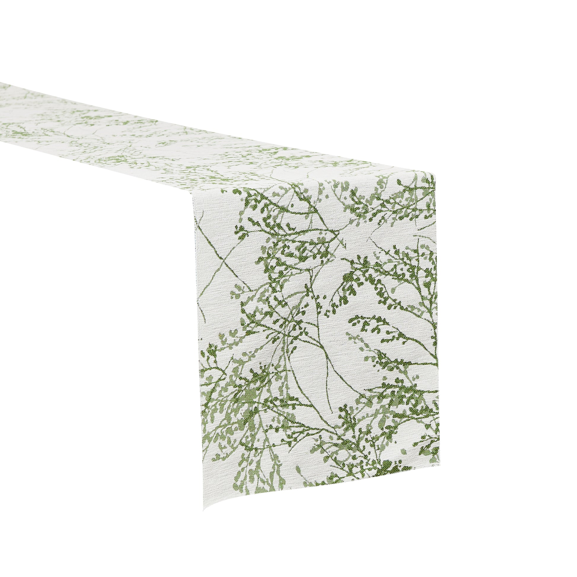 Leaf Branch Reversible Jacquard Table Runner - Reversed Olive Green Closeup