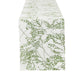 Leaf Branch Reversible Jacquard Table Runner - Reversed Olive Green White background